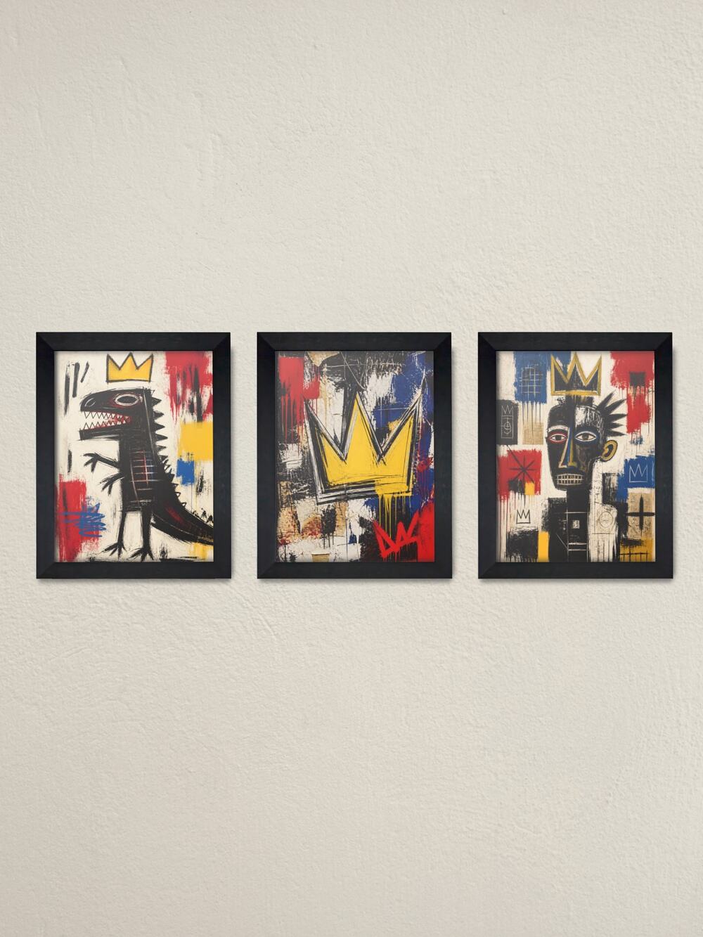 Set of 3 Framed Basquiat-Inspired Wall Art Prints